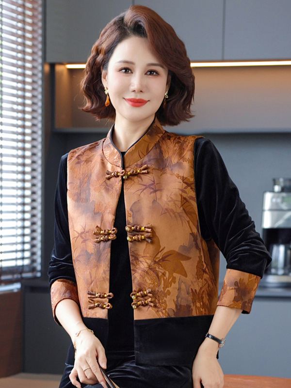 妈妈秋装新中式国风金丝绒三件套2025新款中老年女装春秋上衣套装|undefined