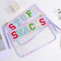 Amazon Alphabet Embroidered Waterproof Transparent Large Capacity Travel Case Shower Bag Candy Color Zipper Storage Bag