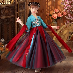 Children's Hanfu summer dress Tang suit improved dress thin chest-length retro skirt women's costume catwalk Chinese style children's dress