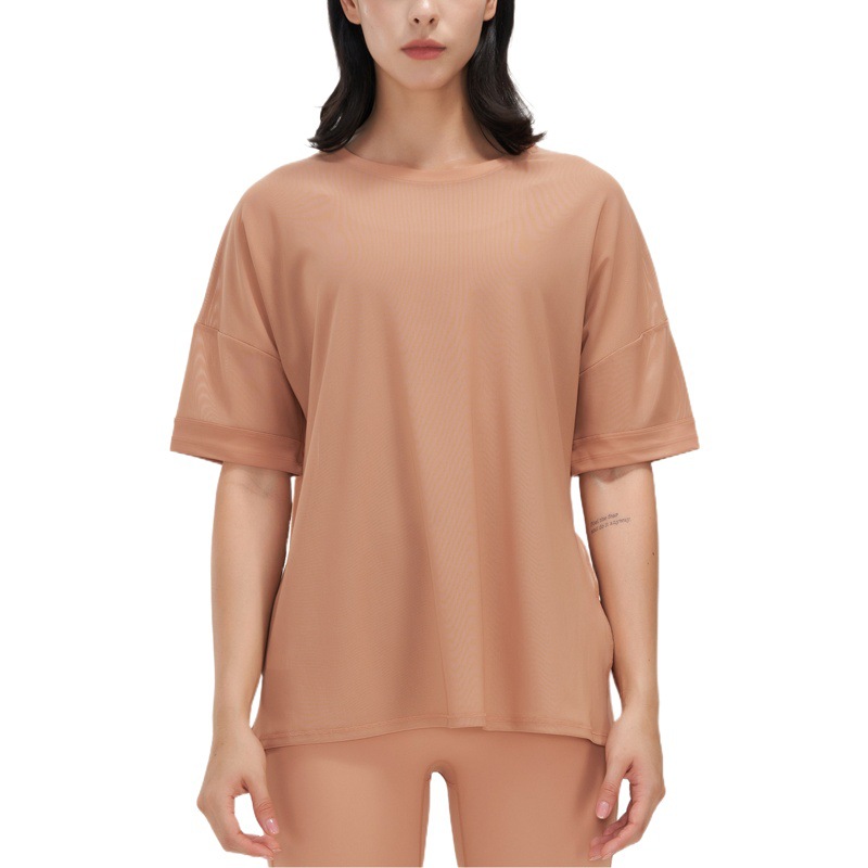 Ropa de Yoga de manga corta de malla deportiva camiseta de las mujeres ropa de secado rápido verano transpirable suelta blusa deportiva fitness top