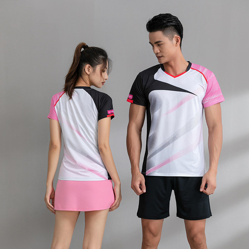 Summer New Badminton Clothes Short Sleeve Top Quick Dry Breathable Table Tennis Clothing for Men and Women Competition Sports Training Wear