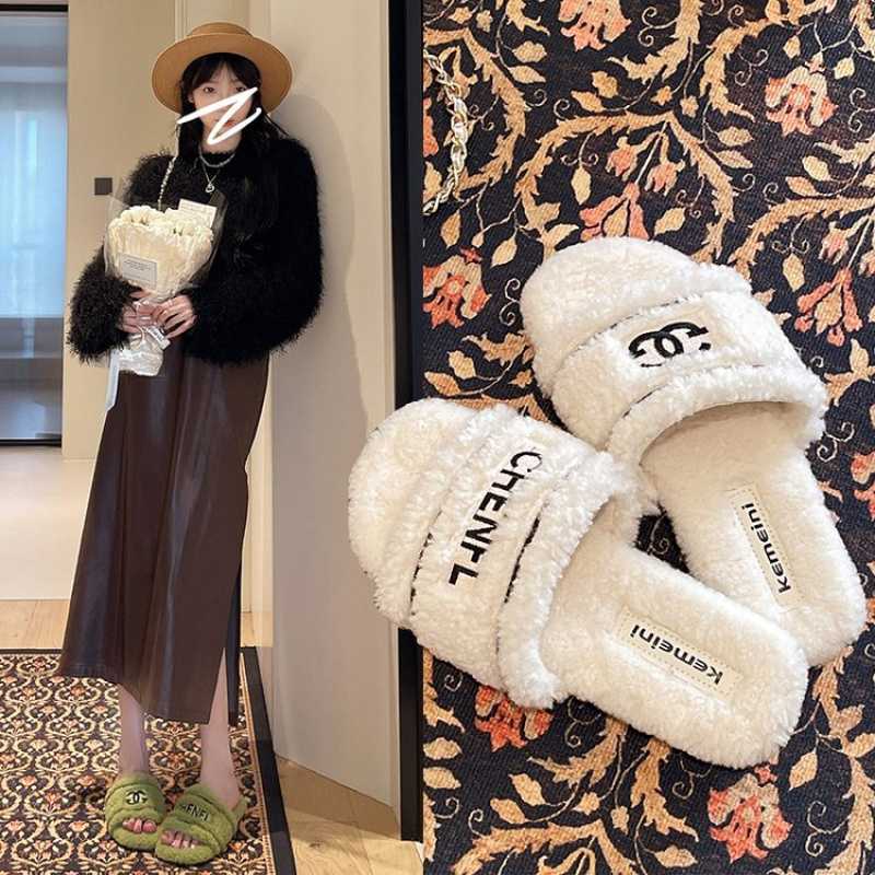 毛毛拖鞋女2025秋季新款时尚休闲百搭高级感外穿一字拖懒人棉拖鞋|undefined
