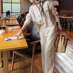 古いお金の風の亜麻のシャツのスーツの女性の2025夏の新型のシンプルな気質の軽くてゆったりしている日焼け止めのシャツの2つのセット