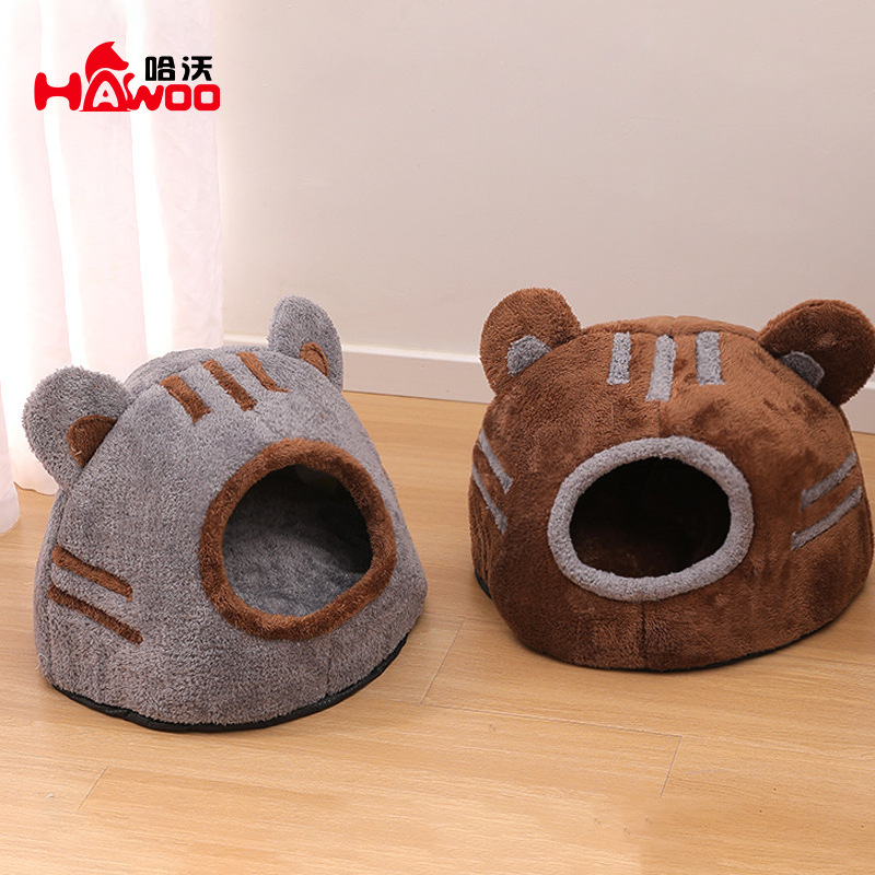Hawo nuevo diseño semi-cerrado cabeza de oso nido de gato desmontable Casa de gato otoño e invierno cálido engrosamiento mascota Villa