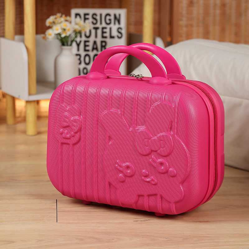 Maleta de conejito lindo de dibujos animados 3D 14 pulgadas color caramelo bolsa de cosméticos rojo mano equipaje portátil