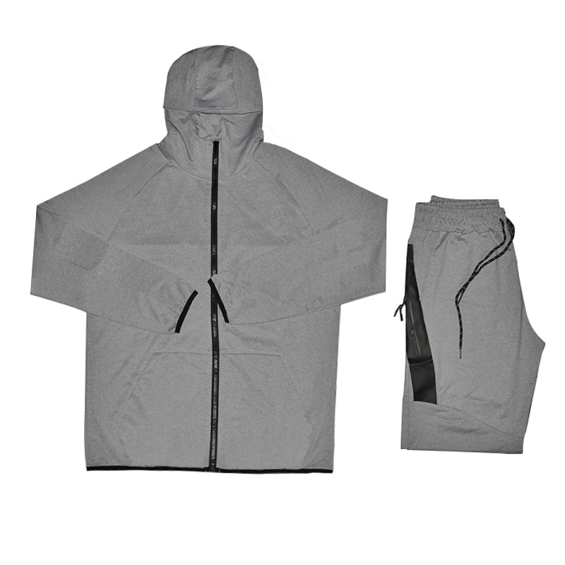 Men's Clothing spring and autumn hooded loose jacket trousers stitching contrast color long sleeve men's sportswear casual suit_viptrois.com