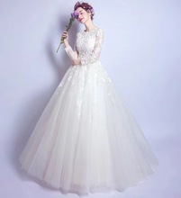 法式蕾絲婚紗2024新款長袖公主新娘婚紗在逃公主白色春季一件代發