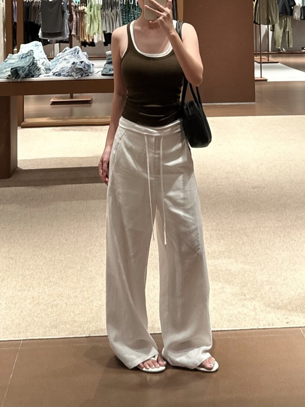 白色亚麻窄版阔腿裤女2025夏秋季新薄款高腰显瘦宽松运动长裤|undefined