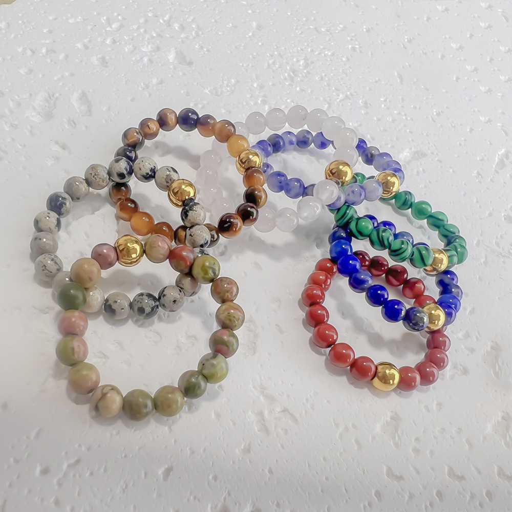 Simple Style Color Block Natural Stone Beaded Rings display picture 3