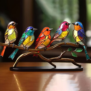 Colorful bird ornaments, acrylic modern style tabletop bird Decorative birds on the branches
