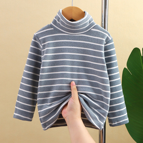 Autumn Korean style medium turtleneck bottoming shirt for boys and girls long-sleeved T-shirt baby striped turtleneck top fashionable children's clothing