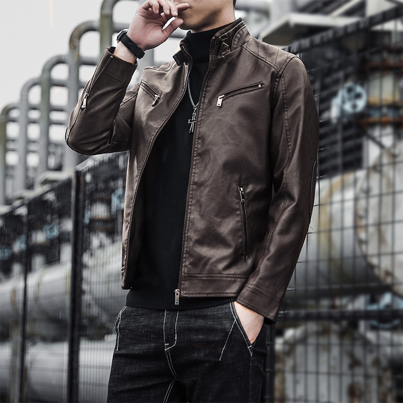 国境を越えたアマゾン男性pu皮衣コート男性潮青少年立襟パンク男性機関車皮衣ジャケット