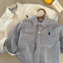 小布熊儿童条纹衬衫25春男女童长袖白衬衣宝宝日系翻领小童学院风