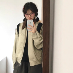 美式复古撞色工装外套男女2025秋季新款巴恩风短款翻领夹克上衣潮