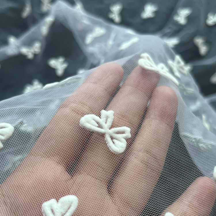 2025 nuevo gaza de malla blanco en relieve tela de malla primavera y verano mariposa ropa infantil tela para niñas