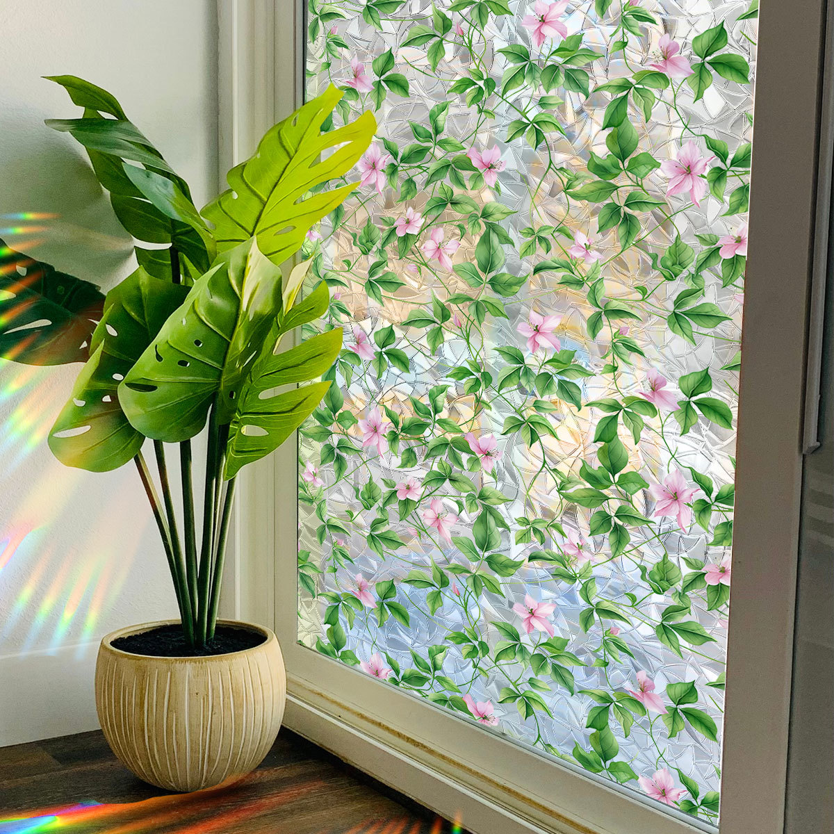 230g Weight Window stickers Home Textiles & Decor Type PVC Material Leaf, Flower Pattern Casual, Pastoral Style Casual Pastoral Leaf Flower PVC Window Stickers Window Accessories 1