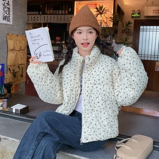 韩系短款棉服女2026年新款冬季加厚棉衣小个子碎花面包服外套百搭