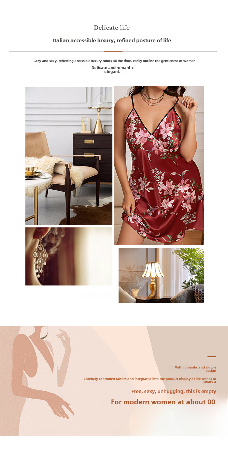 Jupe à bretelles transfrontalière européenne et américaine printemps et été 2023, chemise de nuit sexy en soie pour femmes, vêtements de maison en soie glacée_voghion.com