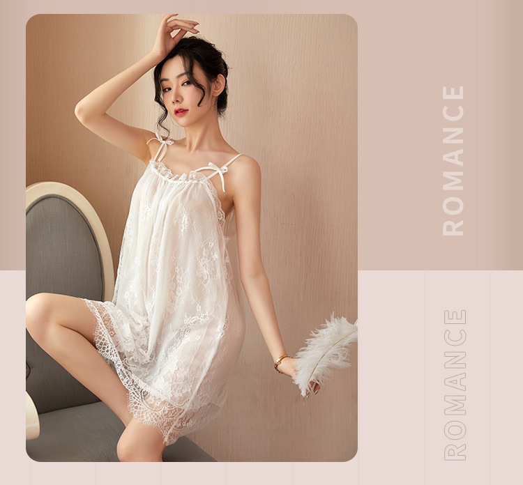 Plus Size Lace Babydoll Sling Nightgown with Thong, Sheer Mesh Lingerie Set — detail image 7