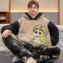男士睡衣秋冬款冬季珊瑚绒加厚加绒法兰绒卡通家居服男款冬天套装
