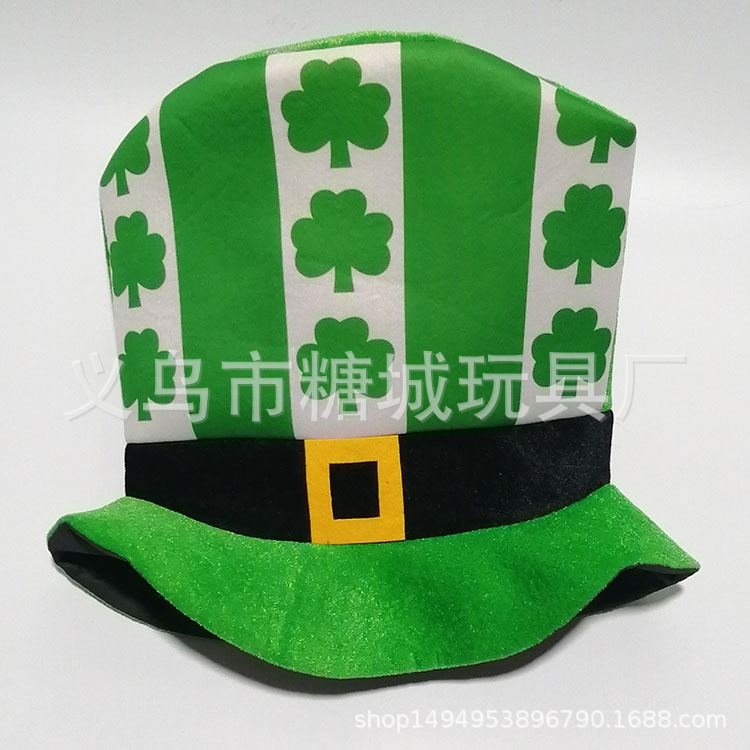 Trébol sombrero alto irlandés sombrero verde sombrero de terciopelo dorado Día de San Patricio vestido de fiesta accesorios transfronterizos