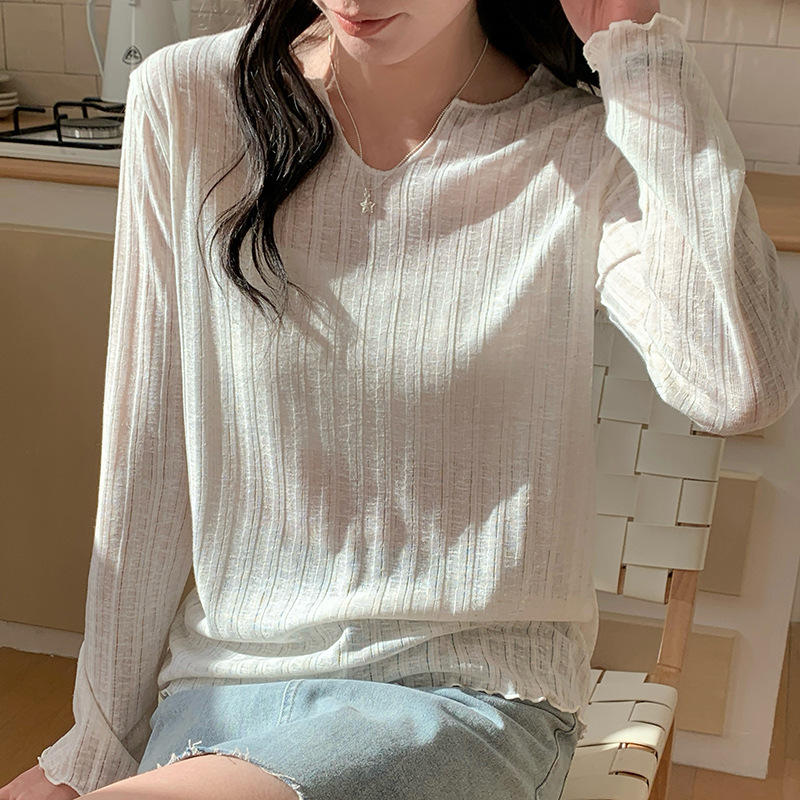 Summer V-Neck Linen Sun Protection Cover-Up for Women, Loose and Lazy Style Long-Sleeved T-Shirt, Thin Breathable Top, Sun Protection Clothing