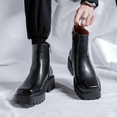 2022 new niche square toe thick heel thick sole side zipper European and American Chelsea short boots men's Martin boots 76596-R