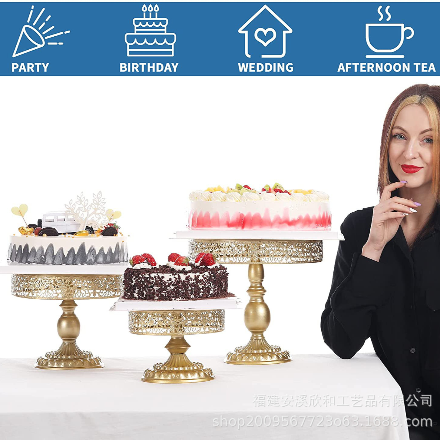 Estante de pastel de oro transfronterizo props de boda de lujo ligero paneles de pastel de hierro forjado paneles de bocadillos europeos mesa de postres bandeja de pies altos