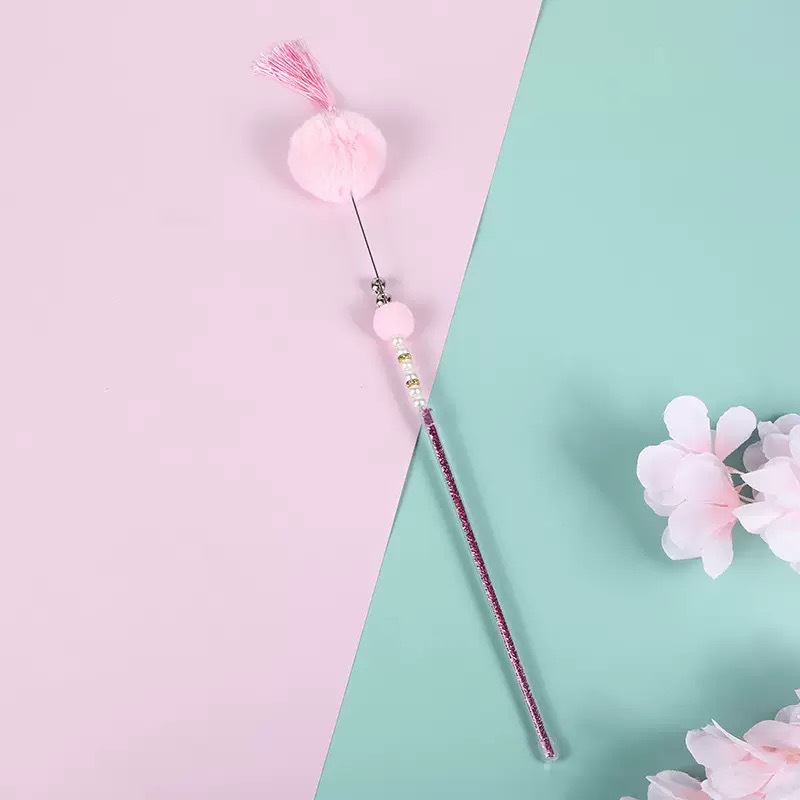 粉色兔毛球逗猫棒