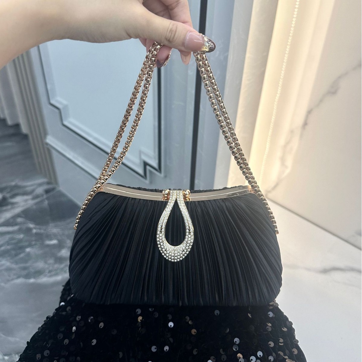 Cross-border Europe & US Pleated Minimalist Versatile Trendy Elegant Cheongsam Banquet Bridal Evening Clutch Solid Color Handbag - Thumbnail 3