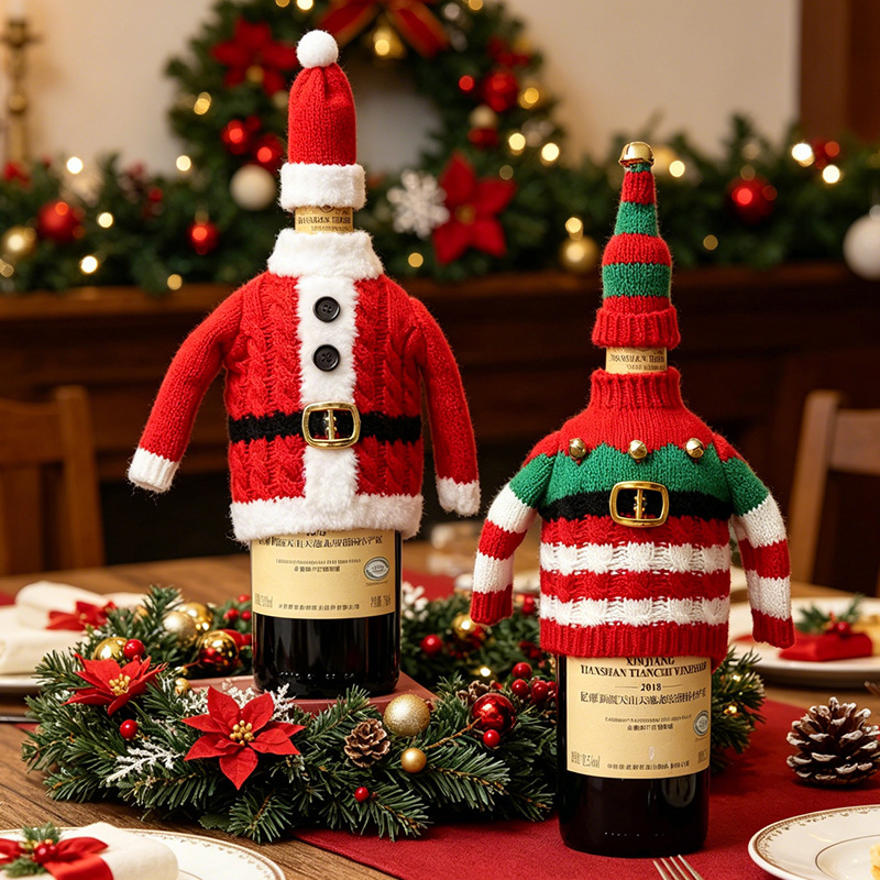 Cross-border Christmas decoration knitted clothing wine bottle set kitchen restaurant red wine set champagne dress party atmosphere decoration