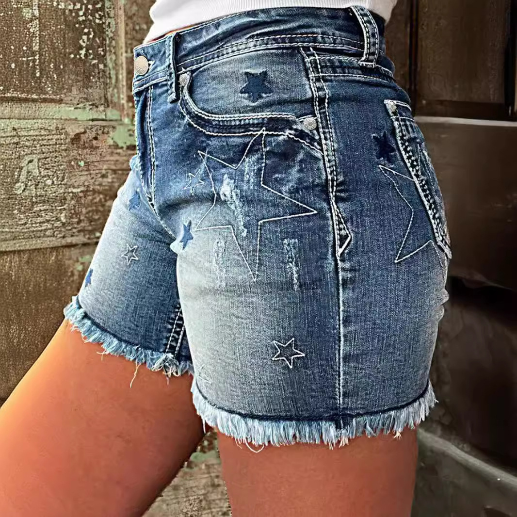 Shorts de Mezclilla Bordados para Mujer, Algodón Elástico image 2