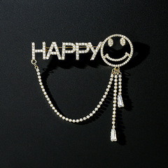 High-end smiley letter tassel brooch, feminine, light luxury, anti-exposure pin, niche suit corsage accessory