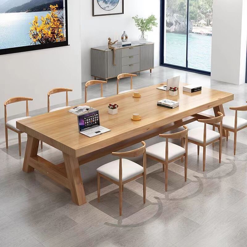 Solid wood office desk, multi-person training table, conference table for 6-10 people, vintage office desk and chair set for company employees Solid wood office desk, multi-person training table, conference table for 6-10 people, vintage office desk and chair set for company employees