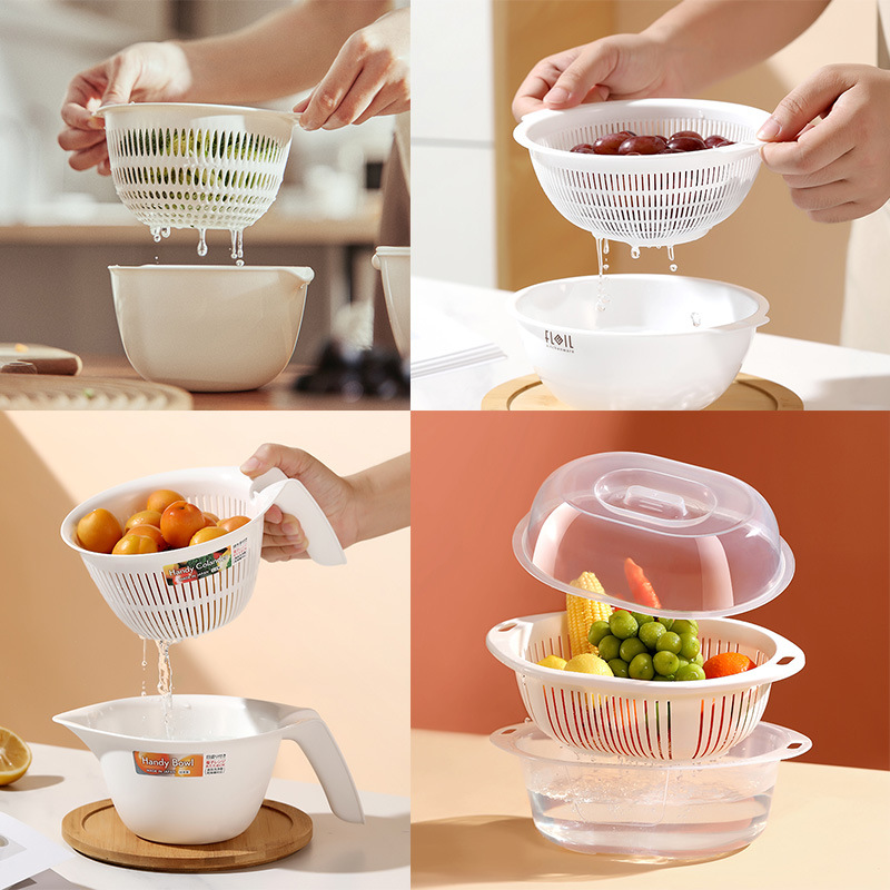 Cesta de drenaje de doble capa de estilo japonés Cesta grande para lavar platos Cocina Lavado de verduras de alto valor Lavado de frutas Lavado de frutas Lavado de frutas y verduras