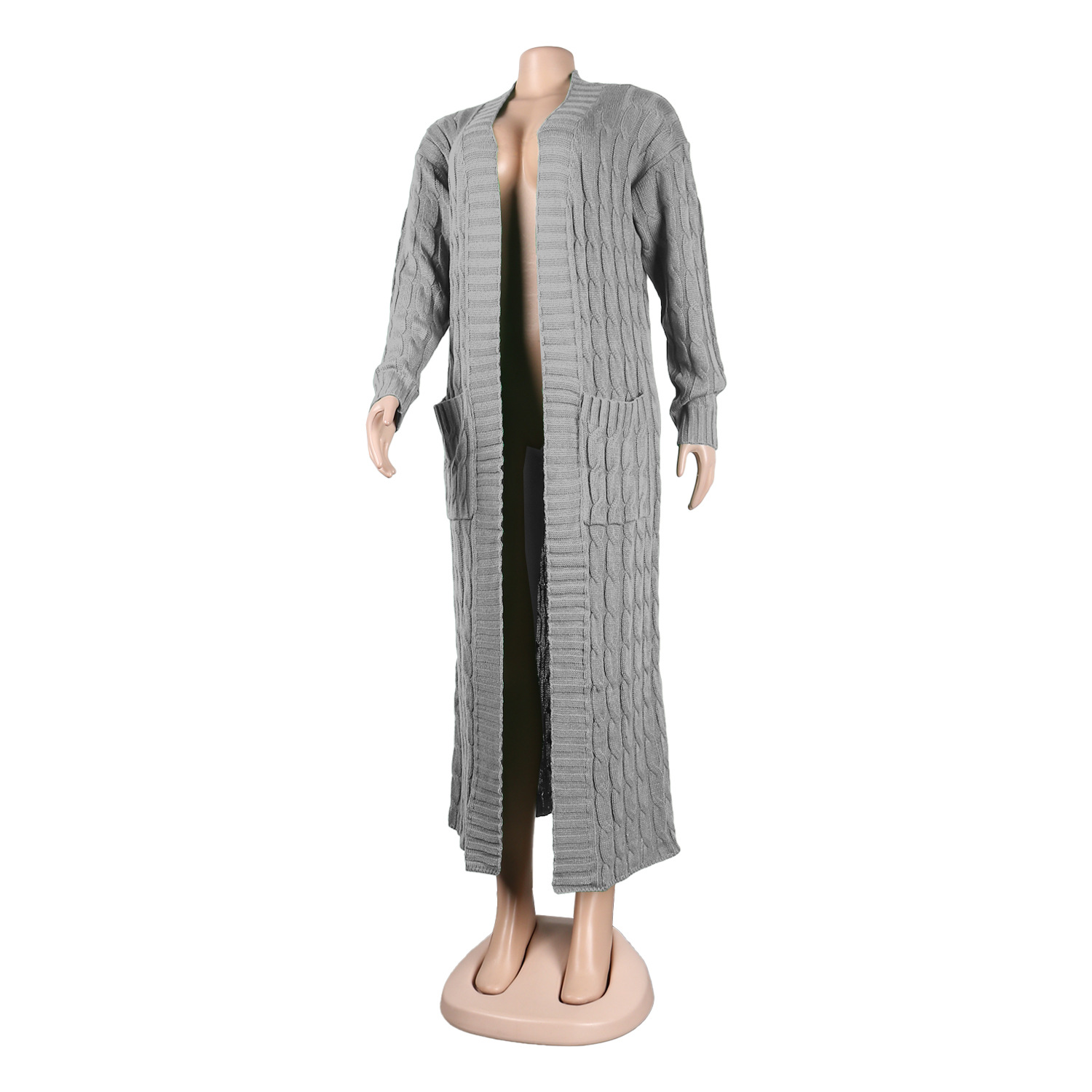 Damen Strickjacke Lang Aus Grobstrick In Unifarben Wintermantel_voghion.com