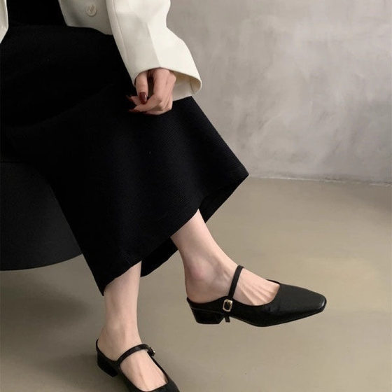 Baotou Half Slippers Women's Summer Outfit Autumn and Autumn New Korean Style French Evening Style Elegant silver Single Shoes Thick Heel Sandals