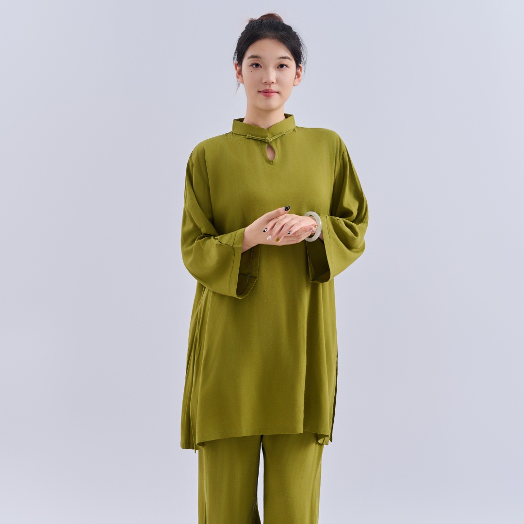 Instant Success Cotton Silk Fashion Women's Colorful Summer and Autumn New Temperament Mid-Length Sleeve Casual Versatile Solid Color Tai Chi Suit
