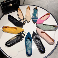 2024新款舒适浅口船鞋王妃同款平底鞋尖头飞织女鞋软底编织单鞋女