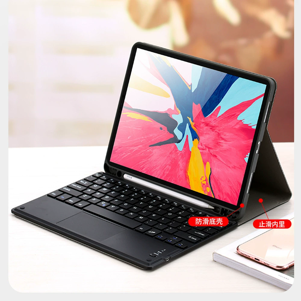 Сенсорная клавиатура Bluetooth совместима с IPADAIR4 2020 года с гнездом для стилуса, чтобы разделить 12.9 Подсветка Bluetooth 10.2 кожаный чехол