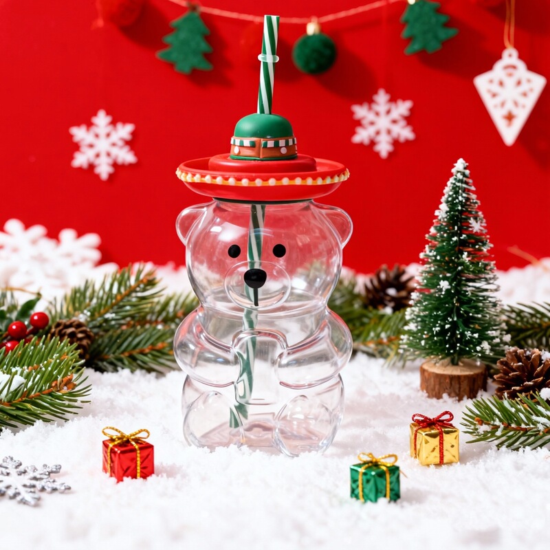 Internet-Famous Trendy Starbucks Holiday Christmas Nordic Straw Bear Glass Cup