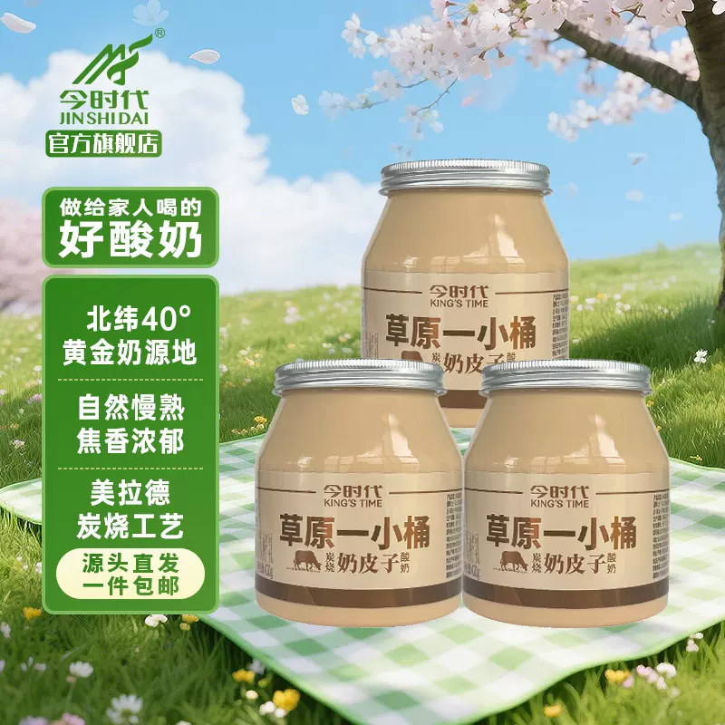 今时代草原一小桶炭烧奶皮子酸奶420克3桶家庭装内蒙特产