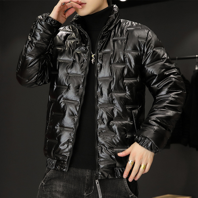 Herrenbekleidung Glänzender Baumwollmantel Trendy Brand Geprägter Stehkragen Baumwollmantel Jugendtrend Mode Große Größe Herren Baumwollmantel Jacke Für Männer_voghion.com