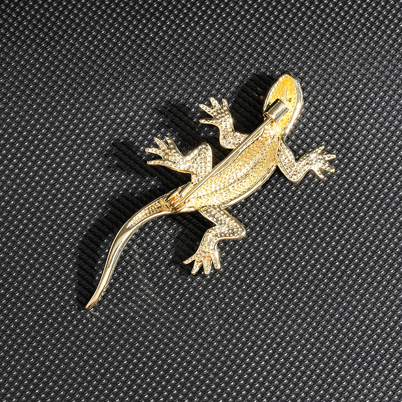 Broche exclusive transfrontalière unique en alliage, style européen et américain, ornée d'un gecko et de diamants._voghion.com