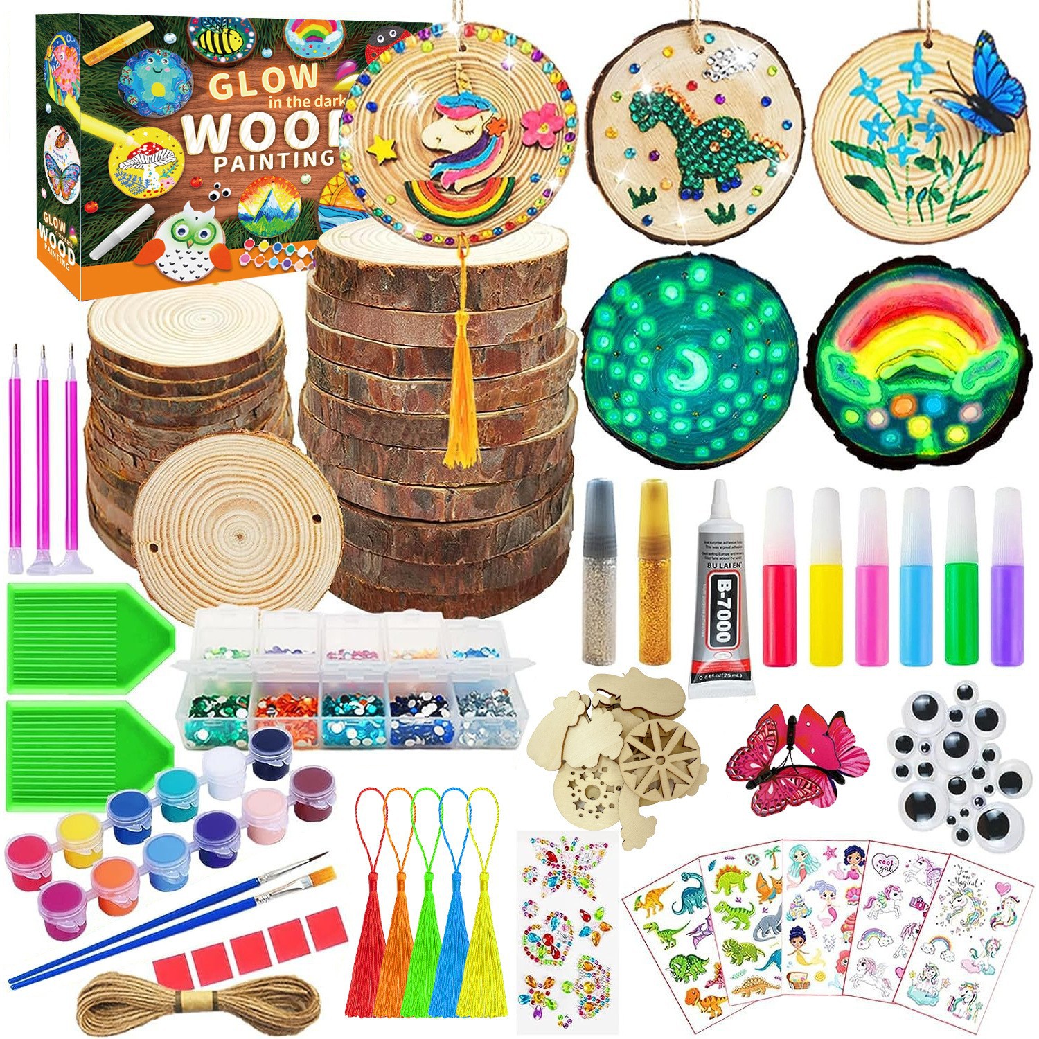 Wooden DIY Craft Kit Luminous Suitable for 6-12 Years Old Boys and Girls 24 Pieces Wood Pieces with Diamond Painting