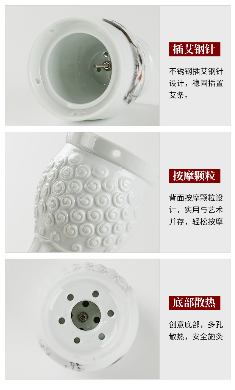 Multifunctional Ceramic Moxibustion Jar Double Wall Heat Insulated Cup Gua Sha Massage Warming Tool in use