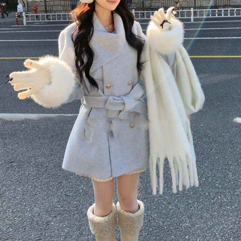 《纳西雪山》袖口毛毛加棉外套女加厚秋冬纯色上衣2025新款大衣潮|undefined