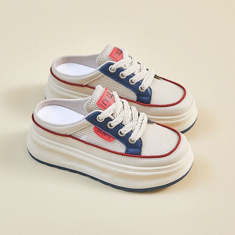 2025 verano medio pequeño zapato blanco nuevo coreano ins estudiantes de malla de fondo grueso casual zapatillas de lazos bajos