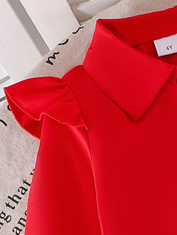 Children's clothing跨境女童套装红色长袖衬衫+牛仔长裤亚马逊|undefined