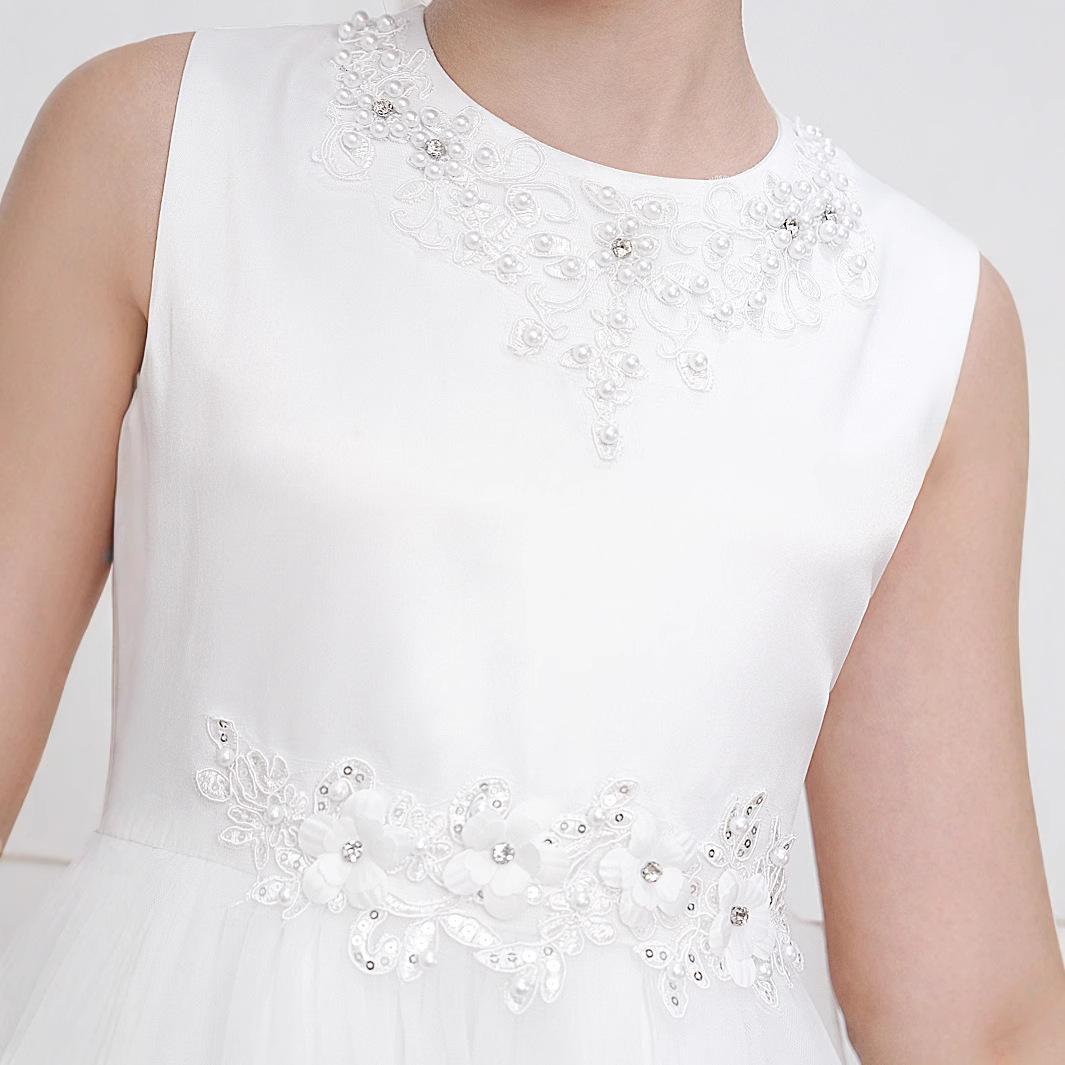 Vestido transfronterizo para niños, vestido de princesa, pegatinas bordadas, tela forjada con cuentas, vestido de niña, vestido de fiesta, vestido de fiesta, vestido de fiesta de gasa de red, mujer